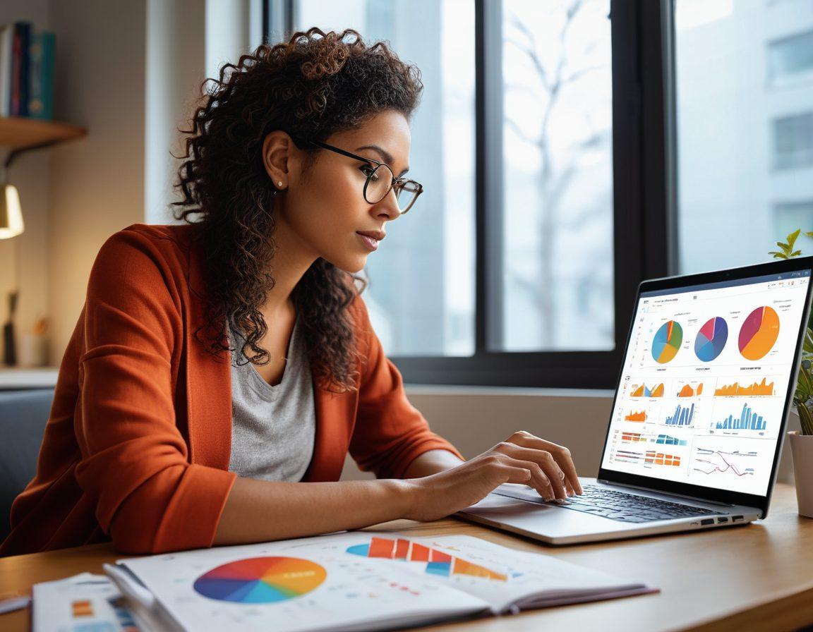 A confident person browsing various insurance plan options on a laptop, surrounded by colorful infographics and charts showing comparisons and benefits of different plans. Include elements like checklists, magnifying glasses, and light bulbs representing ideas and insights. A warm and inviting atmosphere with soft lighting to convey a sense of guidance and clarity. super-realistic. vibrant colors.
